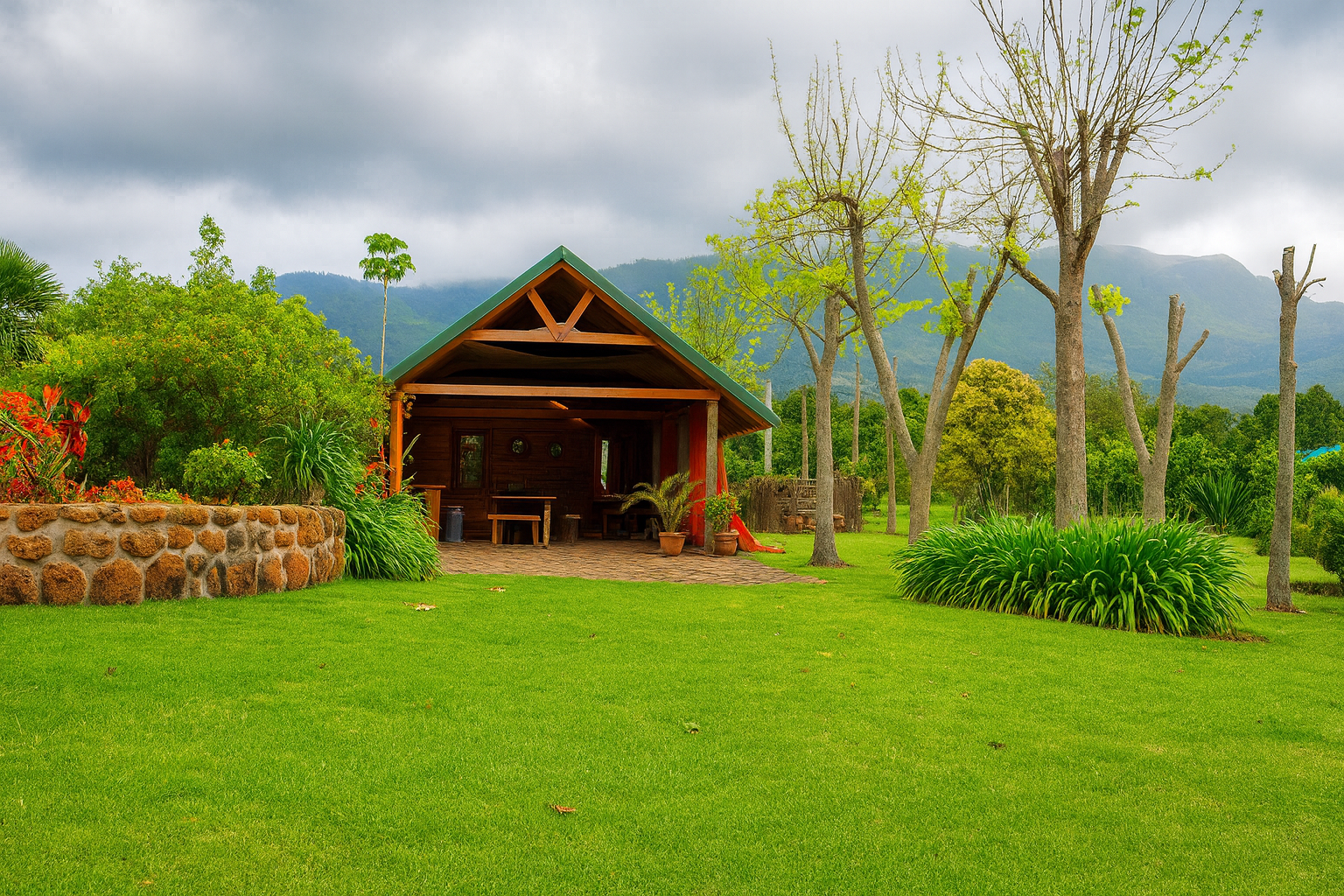 The grounds and a cabin at Rocky Road Backpackers.